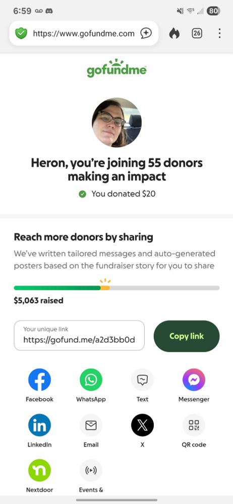 Screenshot showing I gave $20 to Julie! 