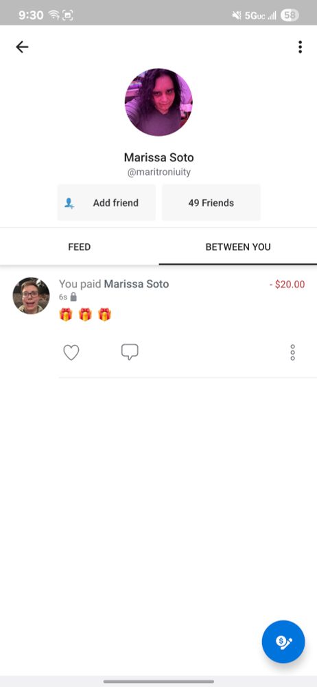 Screenshot showing I gave them $20!