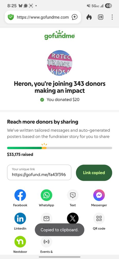 Screenshot confirming i gave $20