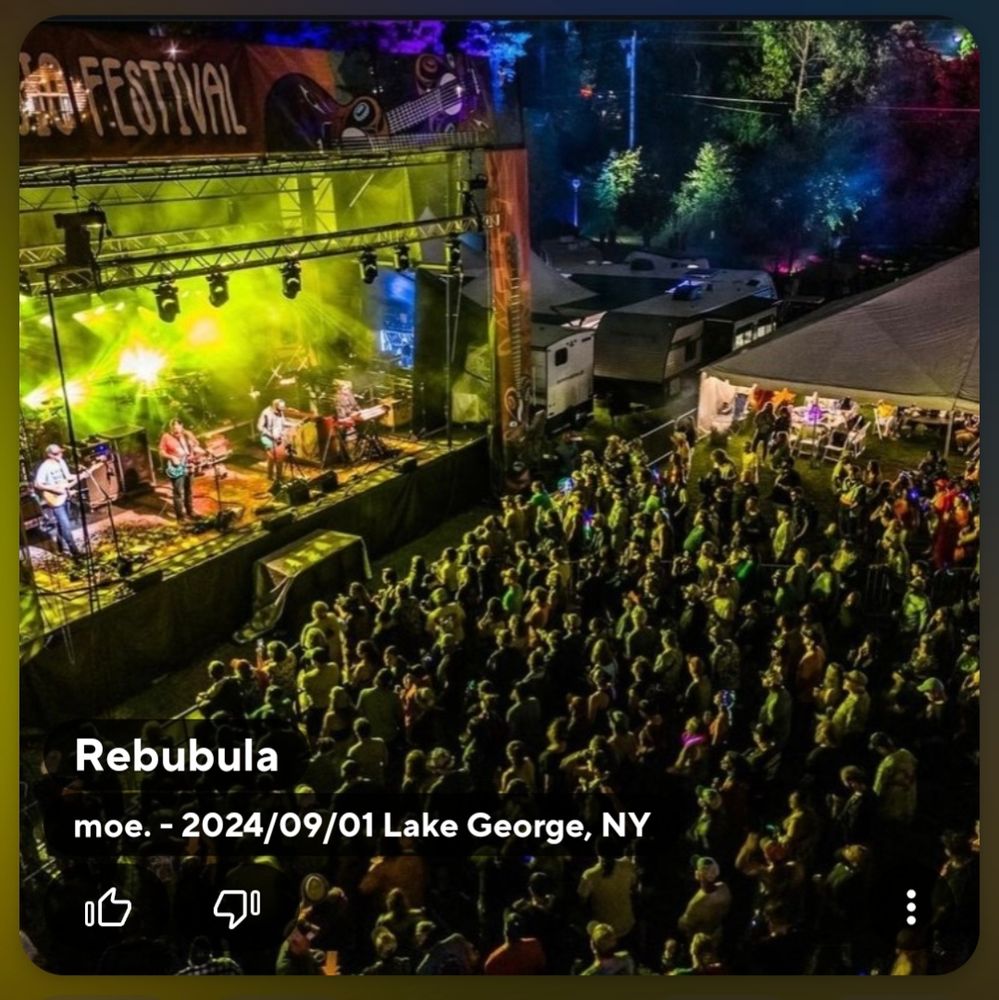 A Poweramp screenshot of the moe. 2024-09-01 show from Lake George, NY
First song is Rebubula!