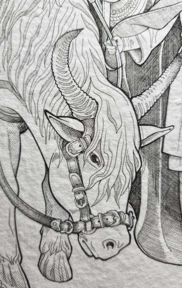 Detail Pic of the Splash page from the Elden Ring inspired journal featuring Torrent's head. 