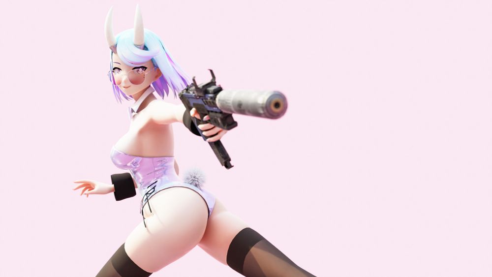 Nile is seen running away while looking at and pointing a gun at a target out of the camera