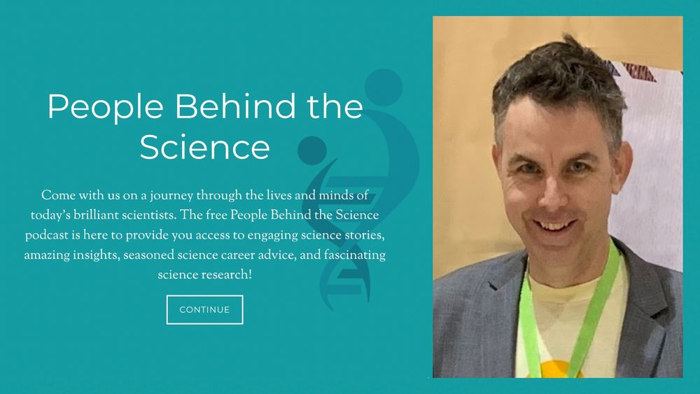 On the right, there is a headshot photo of Dr. Ryan. On the left, the text reads, "People Behind the Science. Come with us on a journey through the lives and minds of today's brilliant scientists. The free People Behind the Science podcast is here to provide you access to engaging science stories, amazing insight, seasoned science career advice, and fascinating science research!"