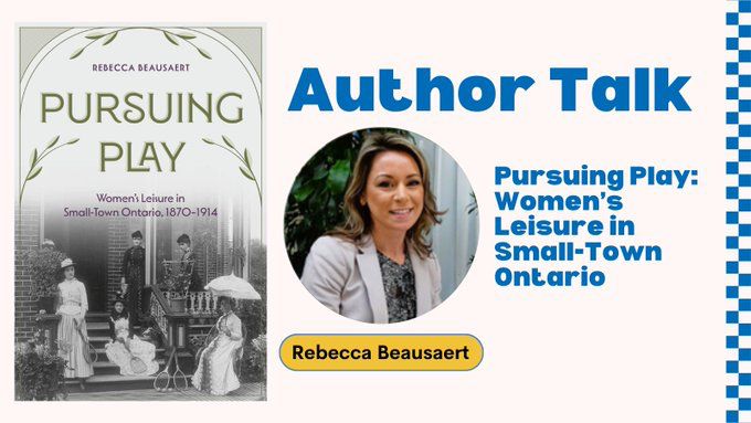 Advertisement for an author talk with the cover of the book, Pursuing Play. 