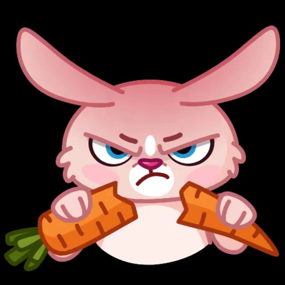 a cartoon rabbit is holding two carrots in its hands