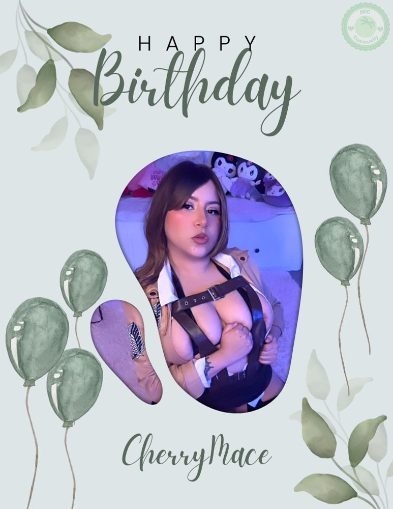 Birthday themed flyer announcing CherryMace’s birthday today!

Reads: 
Happy birthday
CherryMace