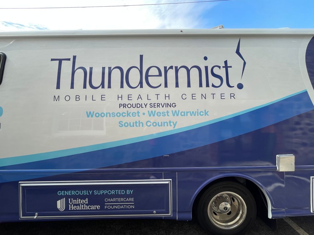 Thundermist Mobile Health Center decal on side of the unit.
