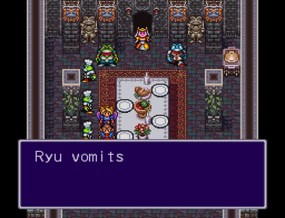 Breath of Fire II SNES Capcom screenshot: Ryu vomits