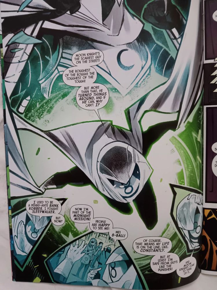 8-Ball wearing a white cape that resembles Moon Knight's. 