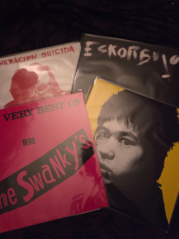 Top left: Con La Muerte A Tu Lado - Generacion Suicida( LA Punk)
Top right: Anti Todo - Eskorbuto ( Spain Punk)
Bottom left: The Very Best Of - The Swanky's (Japanese Punk)
Bottom right:  メシ喰うな - Inu ( Japanese Punk)
