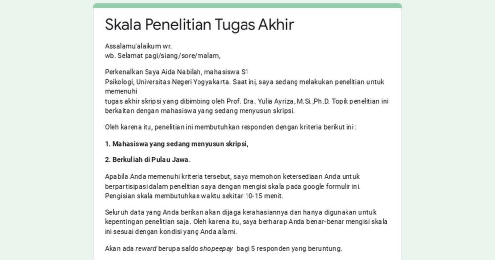 Skala Penelitian Tugas Akhir