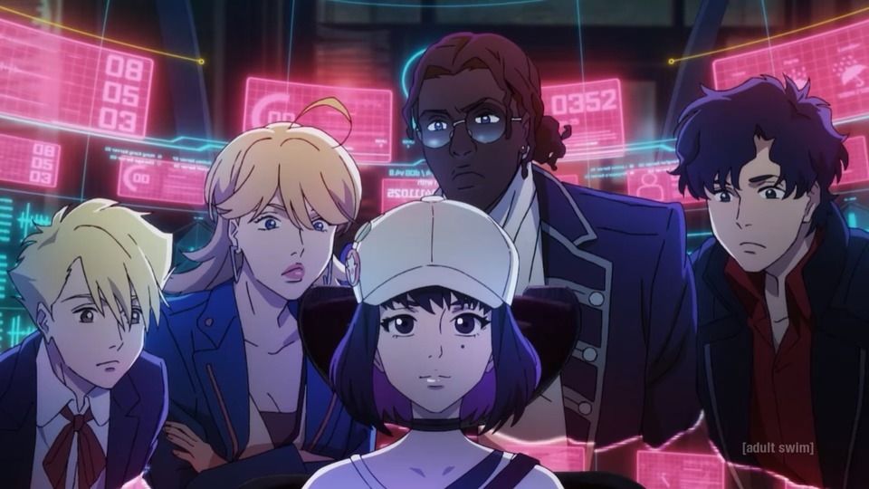 The main characters of Lazarus looking at a computer screen out of frame.