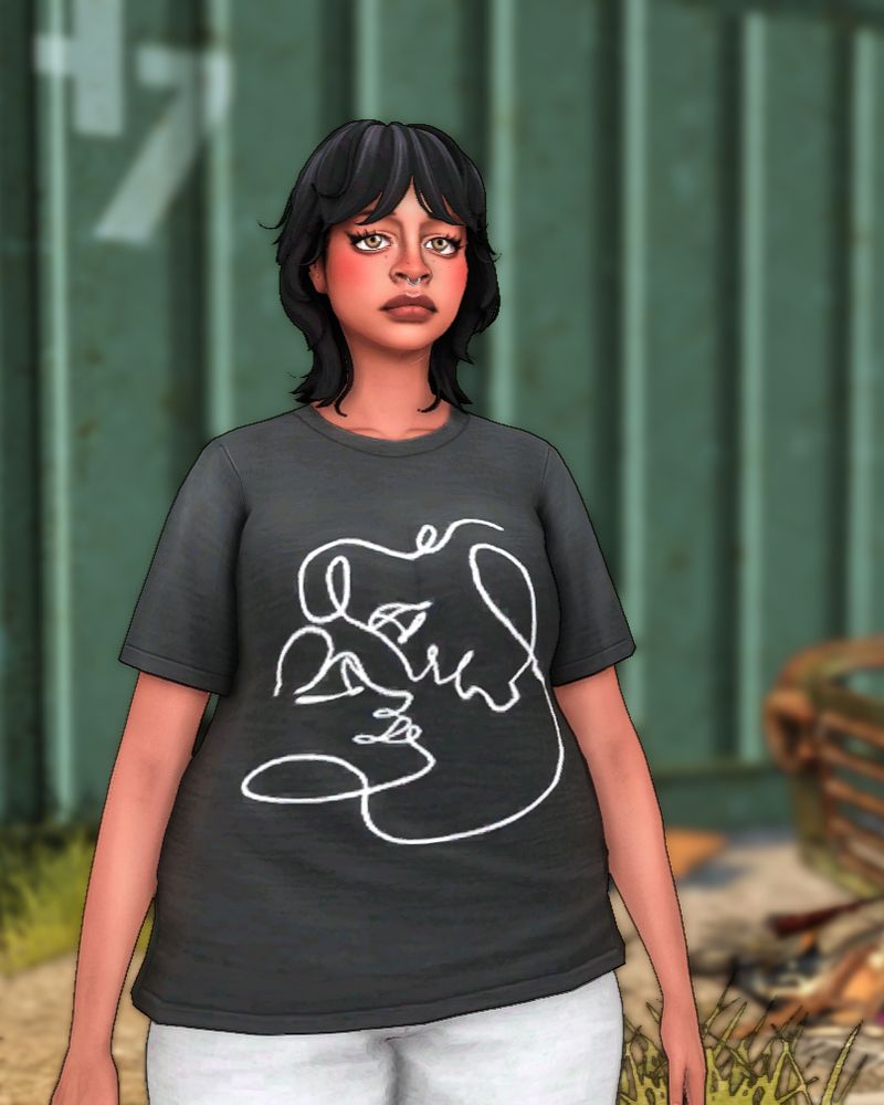 A south asian sim with black hair staring into space.