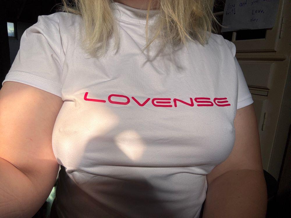 Lovense tee with a hit of nipple rings