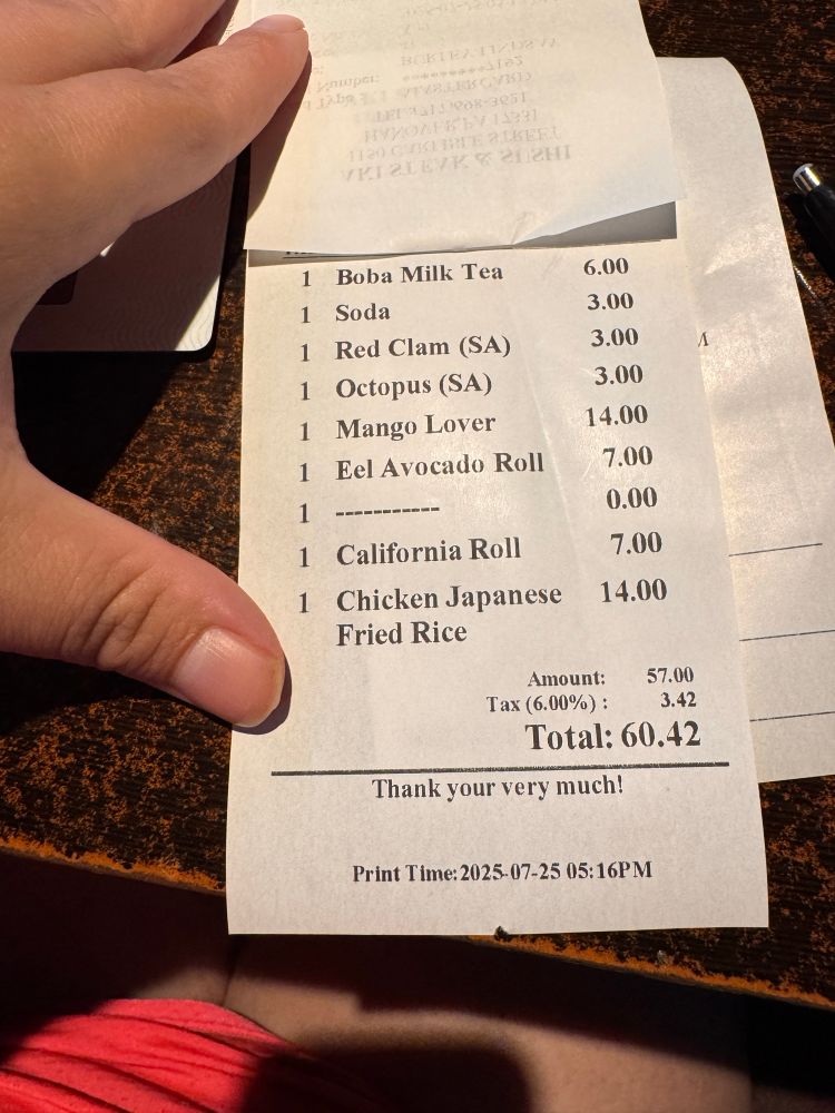 Sushi bill 60.42