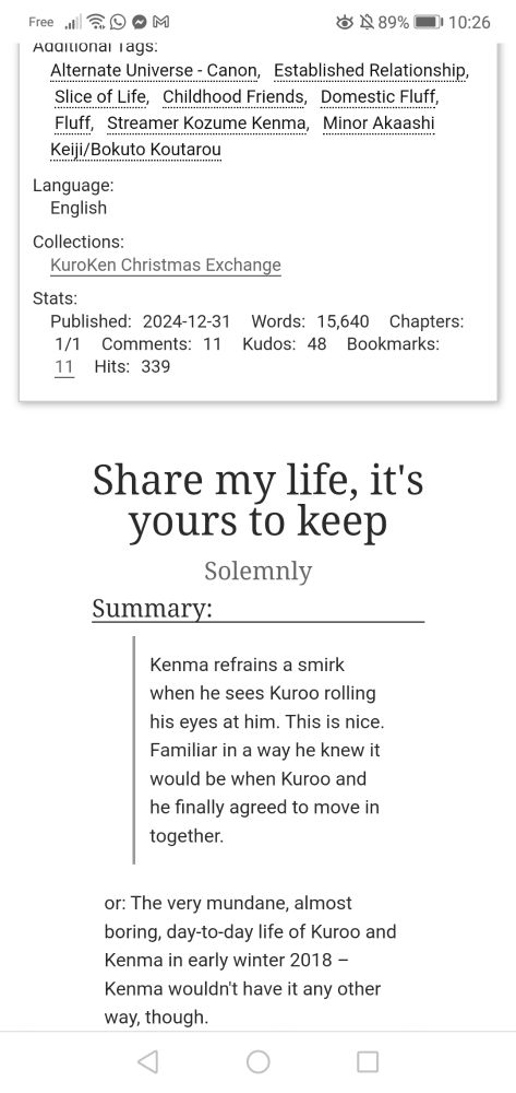 Summary :
Kenma refrains a smirk when he sees Kuroo rolling his eyes at him. This is nice. Familiar in a way he knew it would be when Kuroo and he finally agreed to move in together.

or: The very mundane, almost boring, day-to-day life of Kuroo and Kenma in early winter 2018 – Kenma wouldn't have it any other way, though. 
