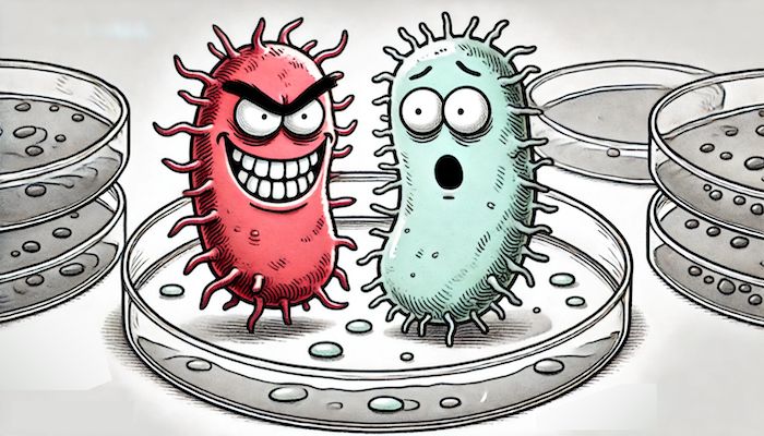 Cartoon of two bacteria on a petri dish
