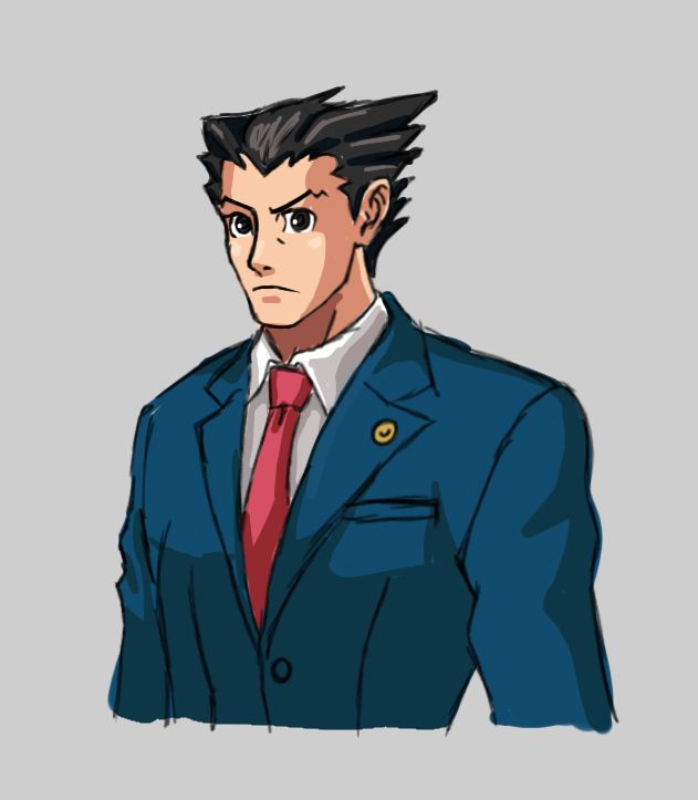 A drawing of Phoenix Wright made to look accurate to the style of the official art