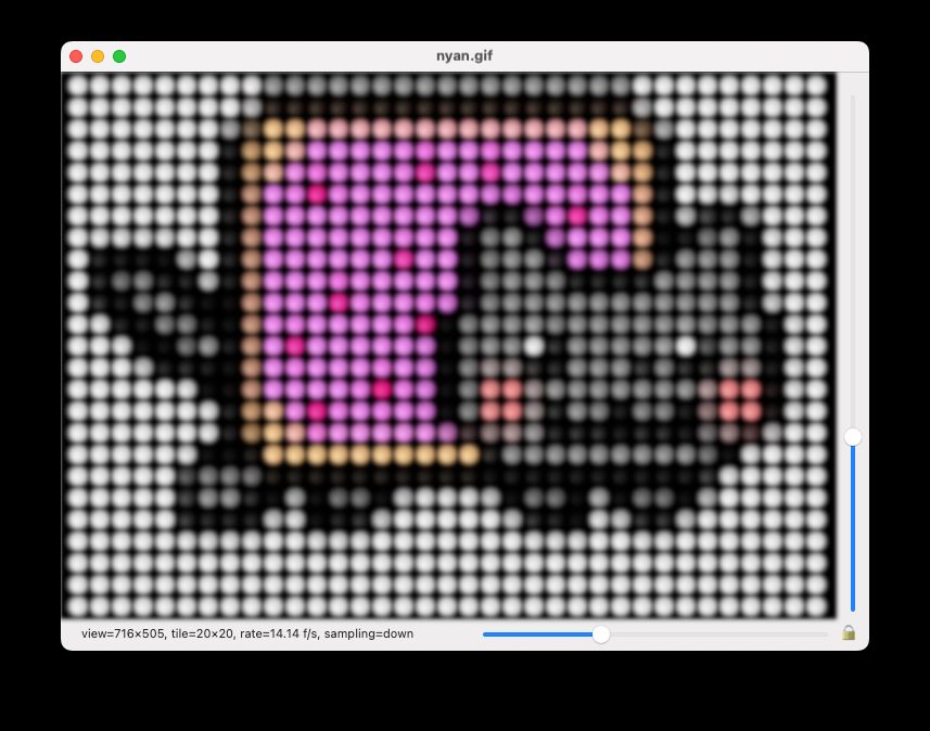 nyan cat in Spirited Array app, LED-ified and blurred