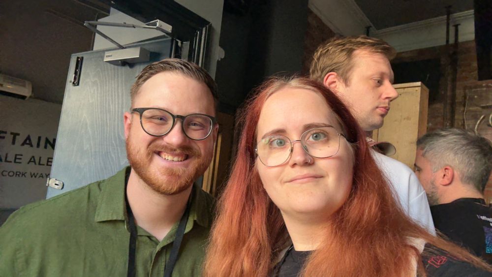 Photo of Tilly The Coder and Josh Cirre at a pub in London.