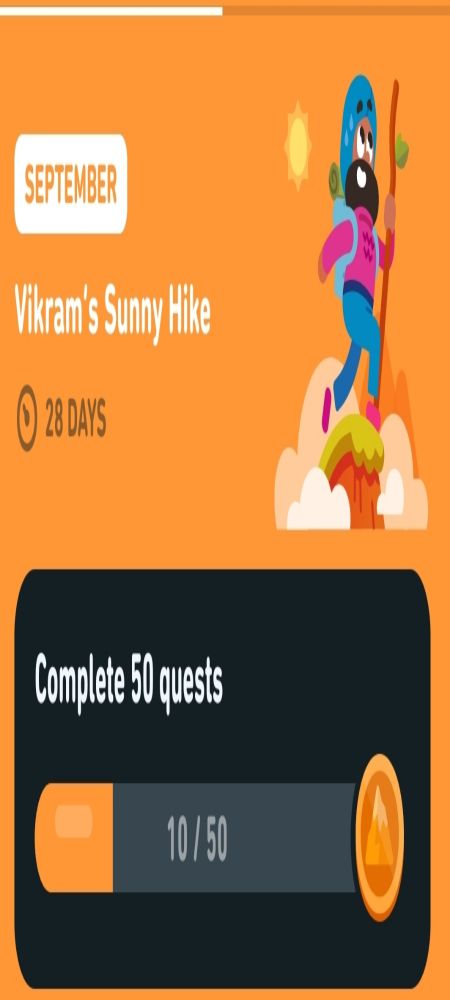 am 2. des monats 10/50 duolingo quests erledigt pro gerät gibts 3 quests am tag