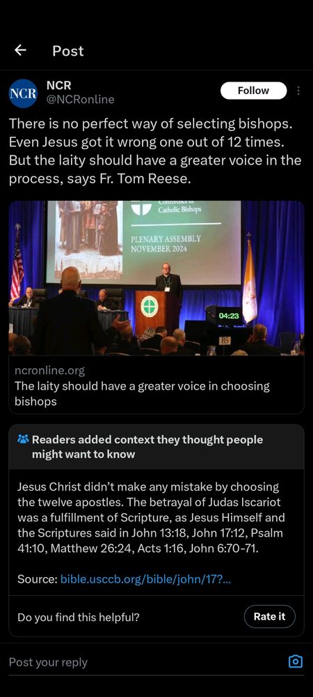 Screenshot from X (formerly Twitter) which includes a Community Note stating that "Jesus Christ didn't make any mistake by choosing the twelve apostles". 
