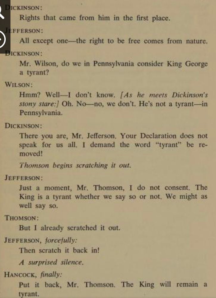 Continuation of conversation between Jefferson and Dickinson about the King’s tyrannical traits