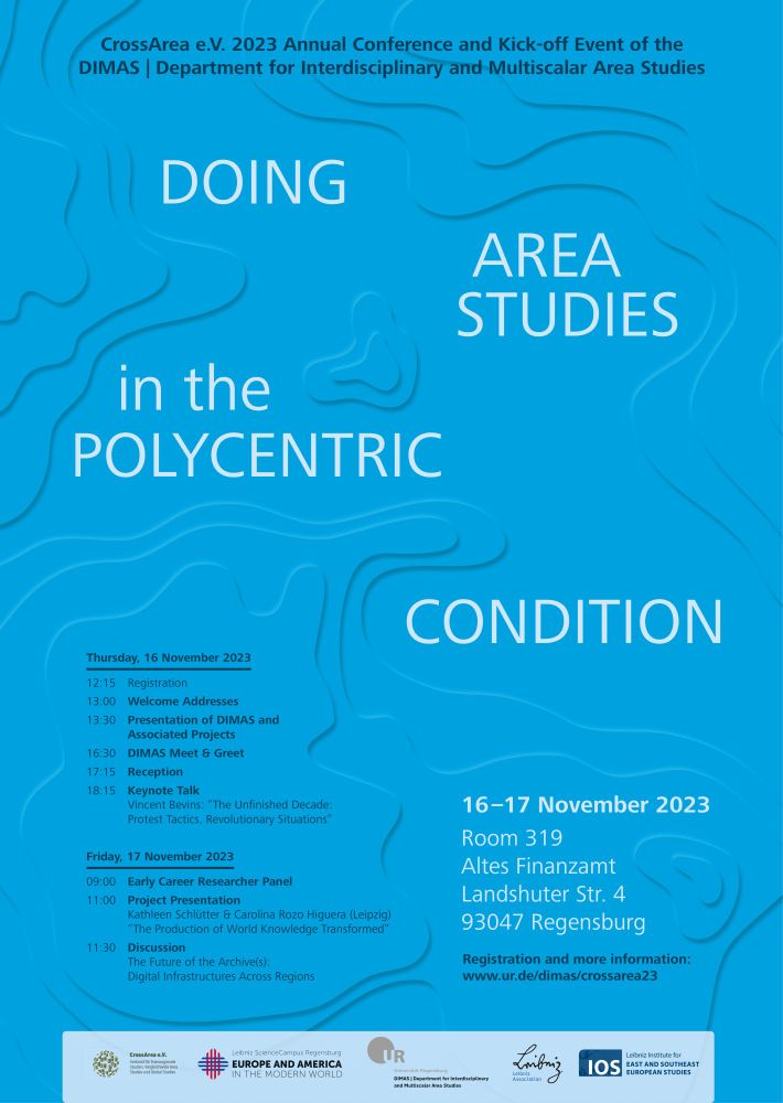 Poster for the 2023 CrossArea e.V. Conference and DIMAS Kick-Off Event at the University of Regensburg