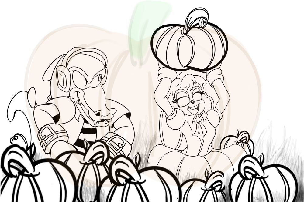 Vector the Crocodile and Vanilla the Rabbit in a pumpkin patch.
I should have made a Pumpkin Hill reference. 
🎃🤔