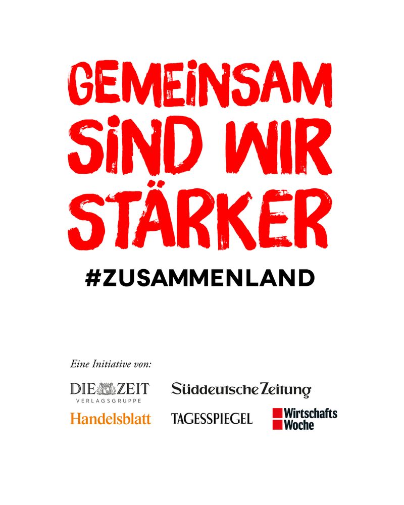 Grafik mit Text: Gemeinsam sind wir stärker. #Zusammenland