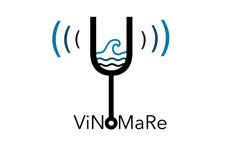 Logo of the Vienna Network of Music and Cognition Research ViNoMaRe: A tuning fork with a breaking wave inside.