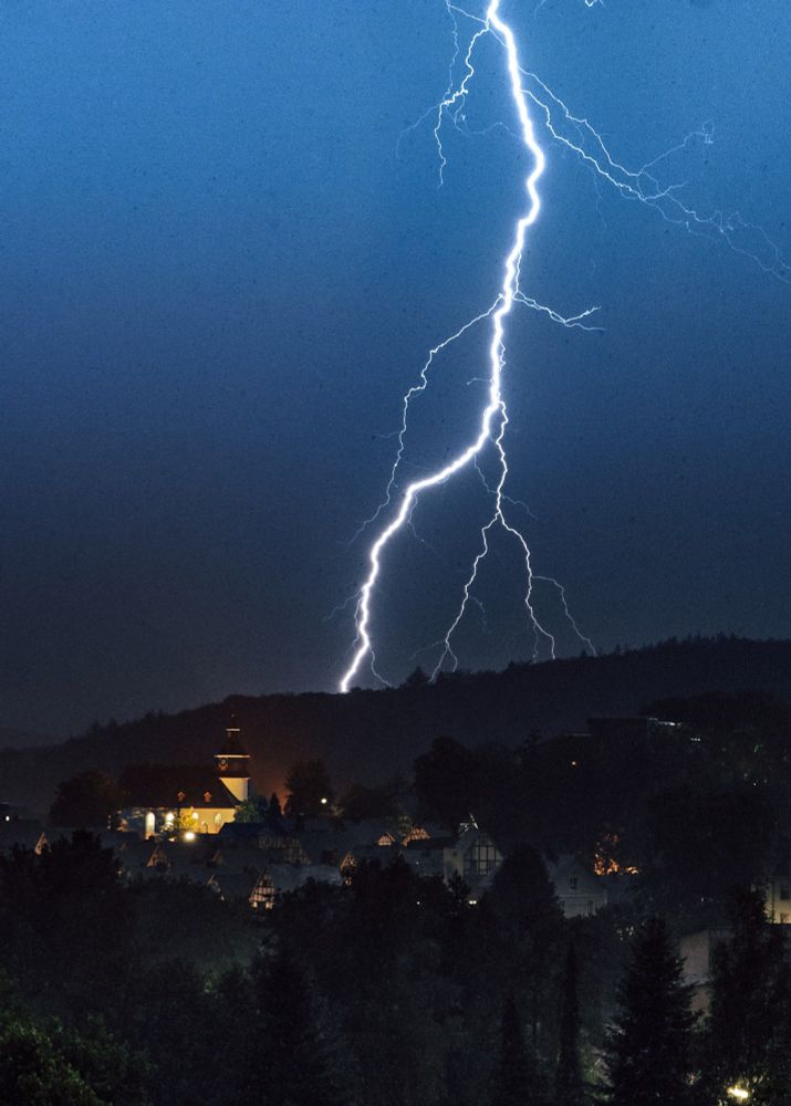 Thunderbolt over the small town Freudenberg in germany