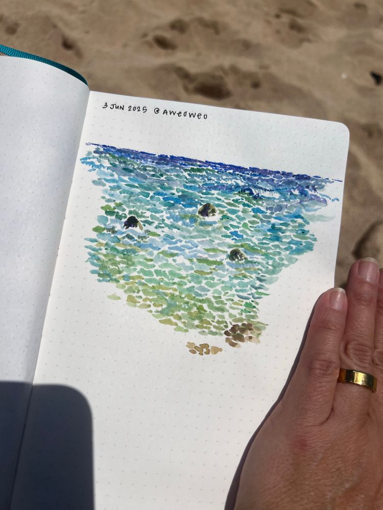 Three rocks swim at watercolor beach 🏝️ 