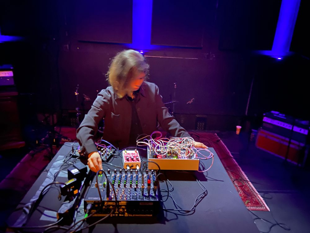 Artist on scene with her modular synth 