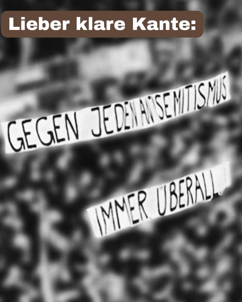 Lieber klare Kante:

Banner Gegen jeden Antisemitismus Immer überall

