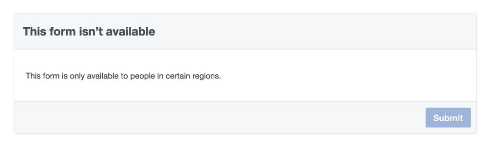 A screenshot of the Facebook AI training opt out form that says:

This form isn't available

This form is only available to people in certain regions.