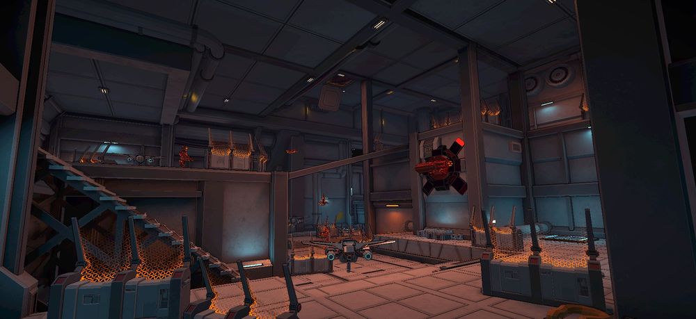 Screenshot of a room in our game Galactic Vault, lots of improvements on all fields, colors, lighting, detail etc. This is the current look of the room.