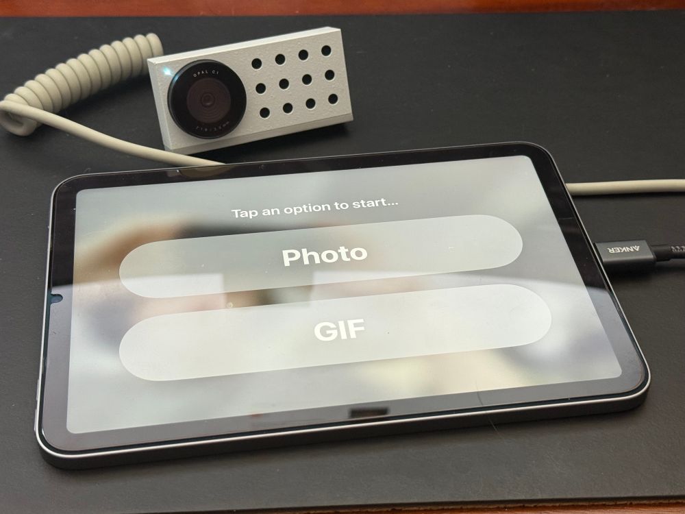 iPad Mini attached to a webcam with custom photobooth app