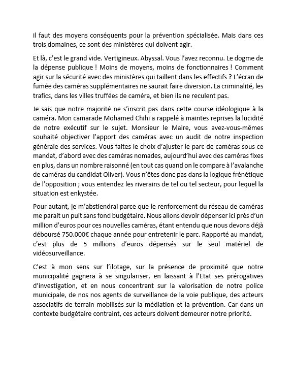 intervention complète en conseil municipal