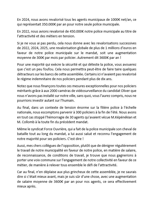 intervention complète en conseil municipal