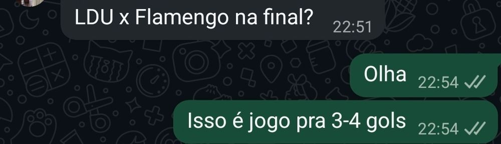 LDU x Flamengo na final?
Olha
Isso é jogo pra 3 ou 4 gols
