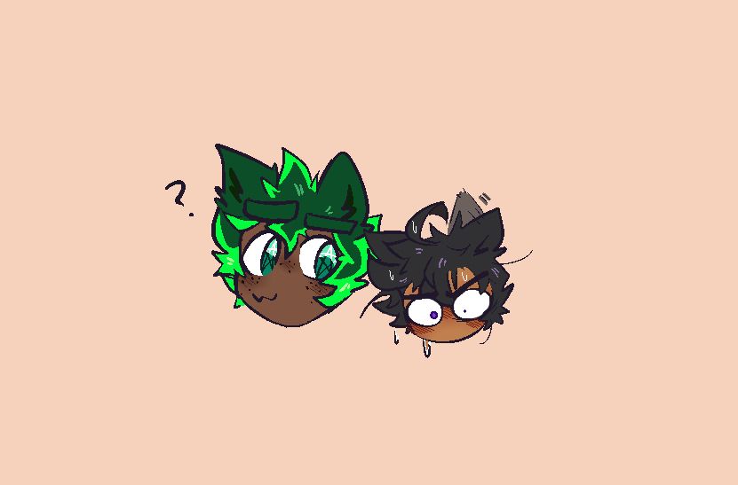 A double headshot of Sirius and Felix, both in a very chibi style. Sirius is looking at Felix with a "?" and inquisitive look. Meanwhile, Felix is looking exasperated, blushing, sweating, and visibly confused at something.