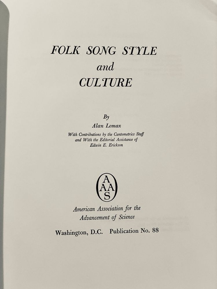 Folk Song Style and Culture by Alan Lomax