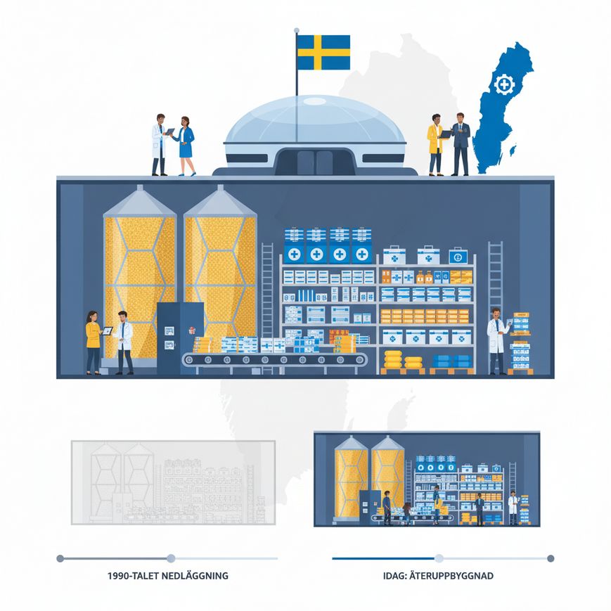Hur Sverige bygger upp sina beredskapslager efter 90-talets nedläggning. Strategiska reserver för livsmedel, insatsvaror och krisberedskap.
