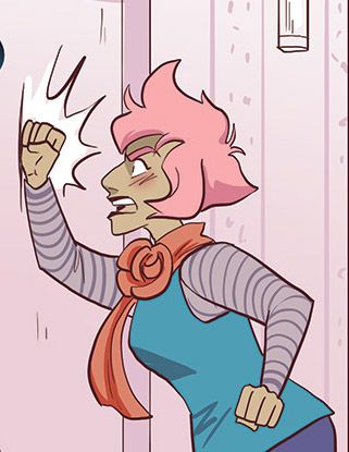 Angry, irrational, mother banging on a door and shouting.