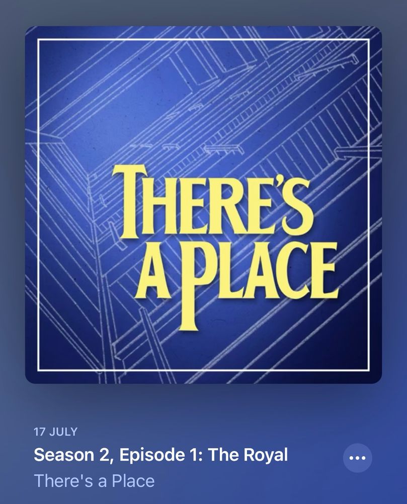 The words There’s A Place in yellow Beatles font on a blue background showing architectural detail. It’s the podcast artwork for the show of the same name.