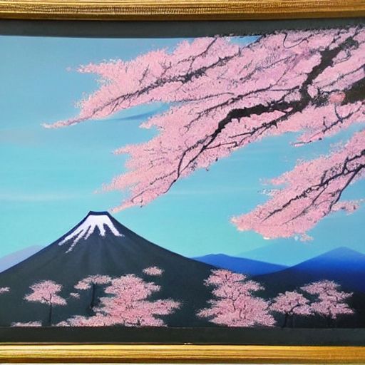 Japanese Mountain with cherry blossom trees