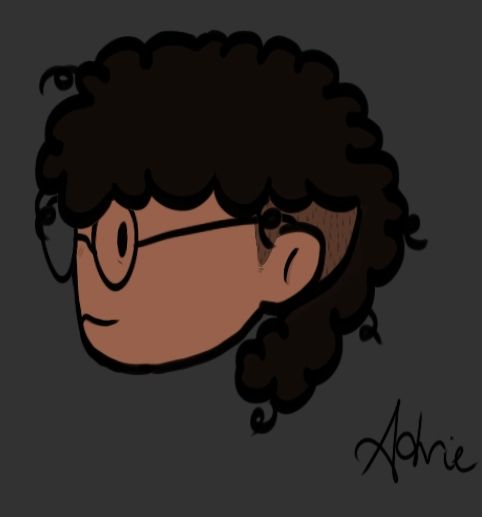 desenho simplificado do autorretrato ao lado,  em um traço mais fofo e cartunesco