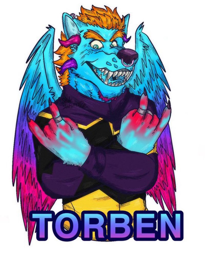 A badge of Torben - he’s doing 🤘both hands with arms crossed