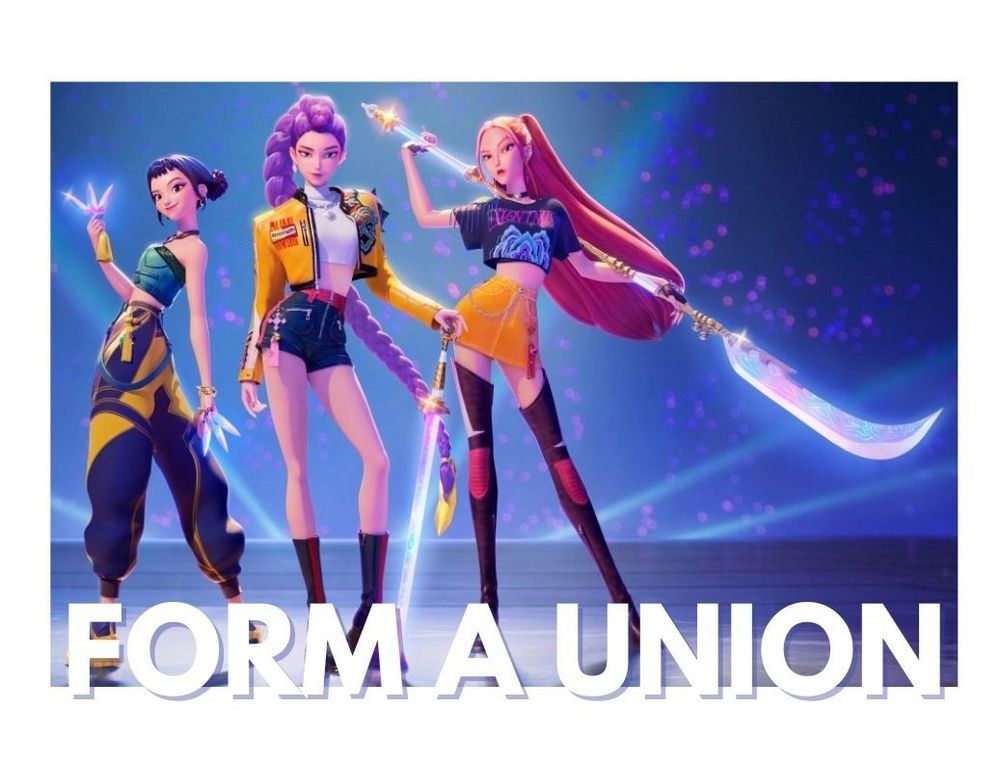 Huntrixx from KPop Demon Hunters join together in solidarity. 
